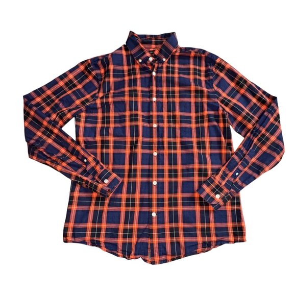 Banana Republic Mens Slim Fit Button Front Plaid Shirt-Orange/Blue-Size M-GUC - Picture 1 of 6